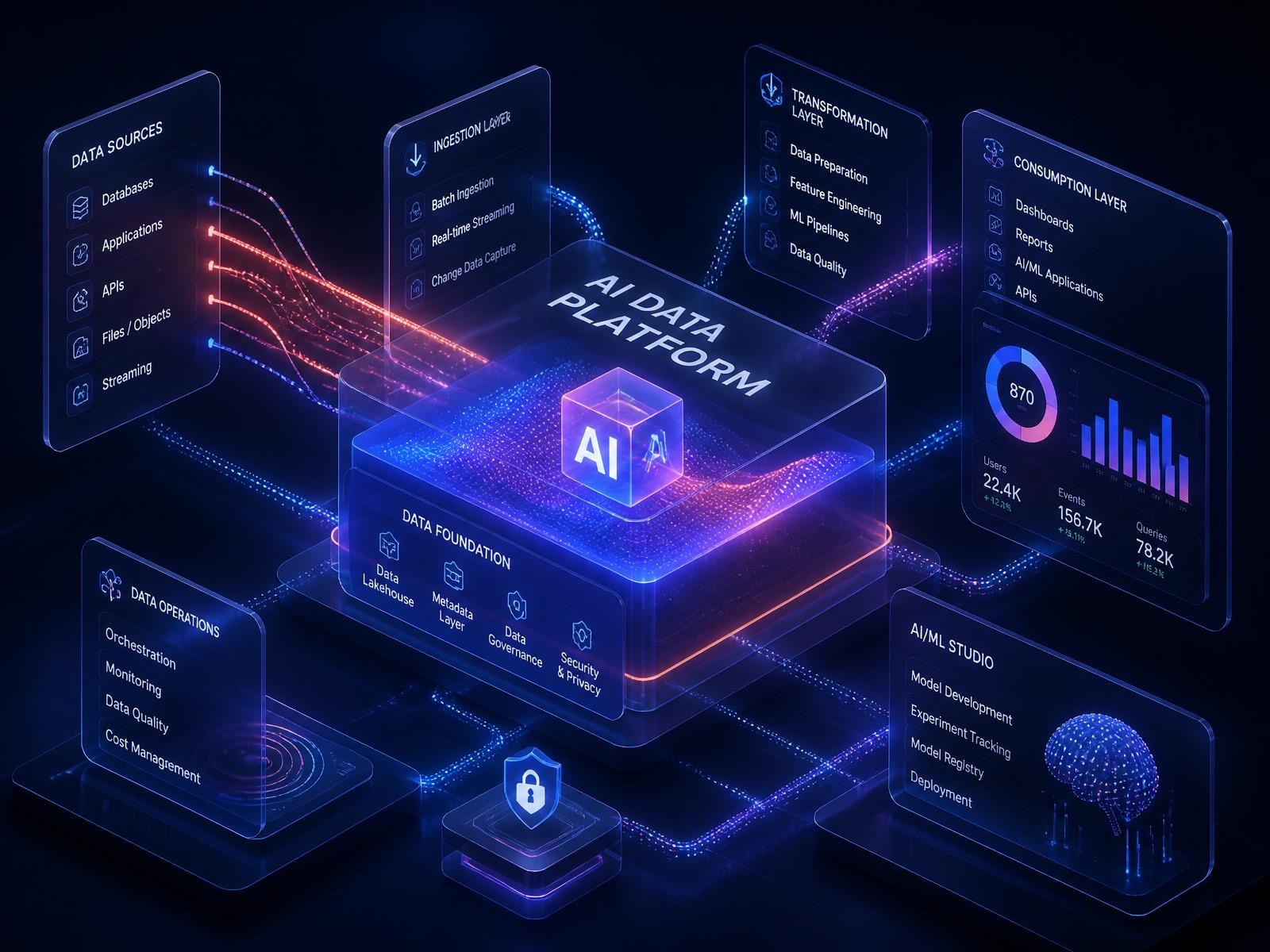 Isometric visualisation of an Airkart AI data platform